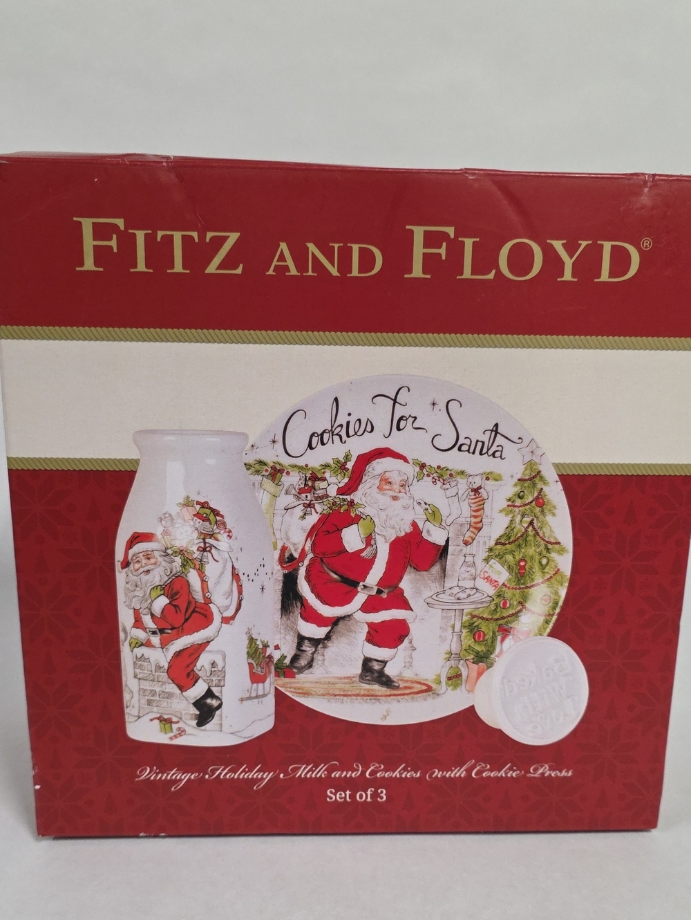 Fitz & Floyd Vintage Holiday Milk & Cookies for Santa 3-Piece Set Original Box